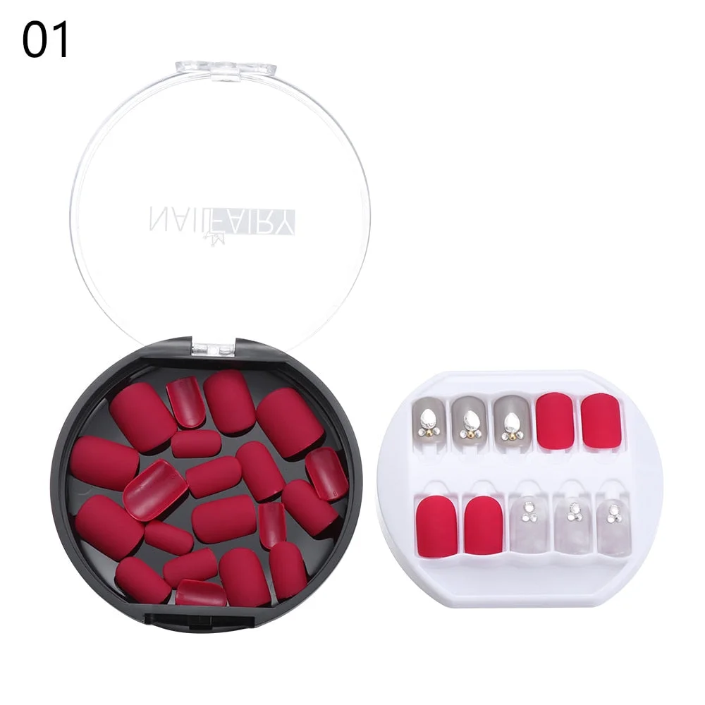 30PCS/Set Fake Nails Press Coffin False Full Artificial Short Kiss Detachable Stick Designs Press Nails Art Tipsy Cover Box