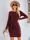 Fashion Round Neck Long Sleeve Solid Color Dress