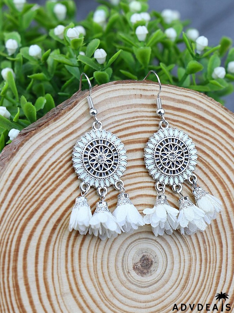 Fabric Flower Charm Drop Earrings