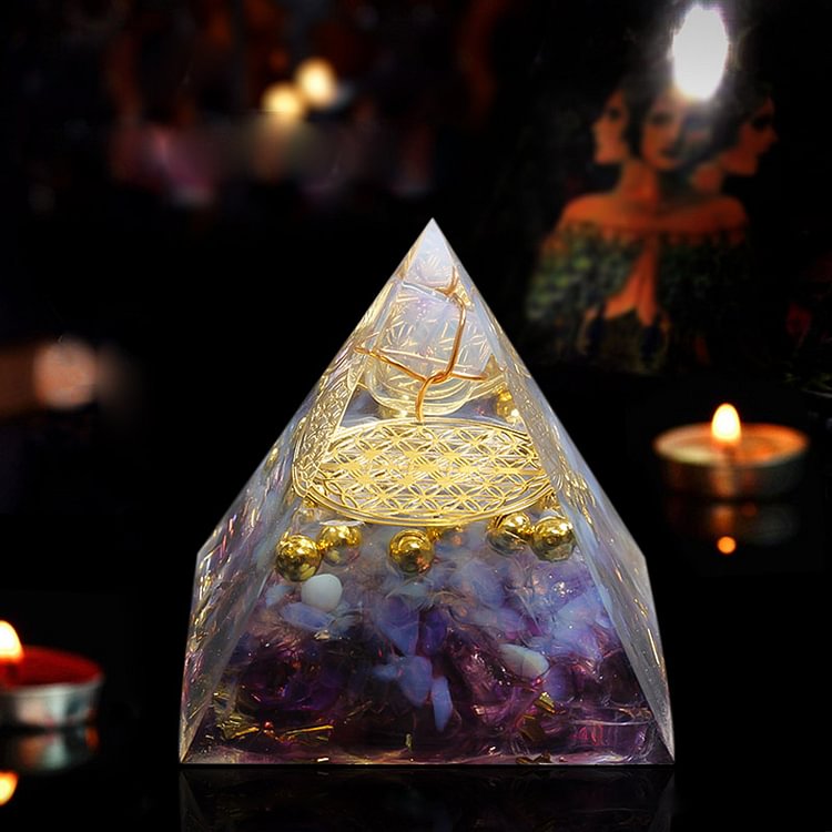Amethyst with Clear Quartz Healing Orgone Pyramid