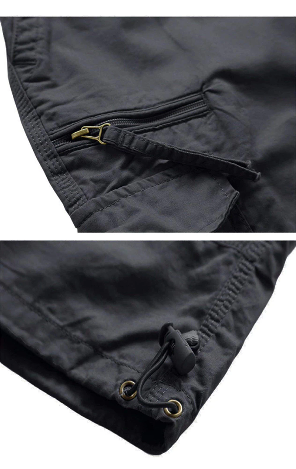 Men Summer Casual 3/4 Long Cargo Twill Cotton Elastic Waist Multiple Pockets Baggy Comfortable Capris Trousers