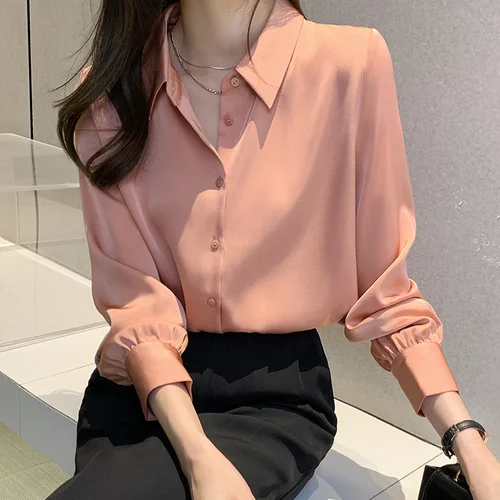 Blouse Women Blusas Mujer De Moda 2023 Turn Down Collar Office Blouse Shirt Long Sleeve Chiffon Blouse Tops Women Blouses E204
