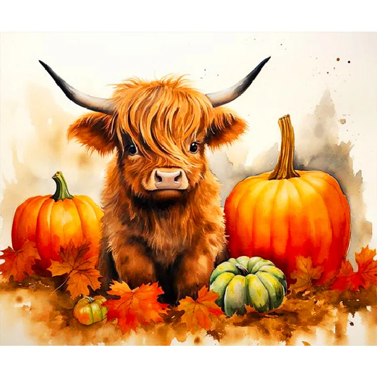 Cow And Pumpkin Patch 60*50CM (Canvas) Full Round Drill Diamond Painting gbfke