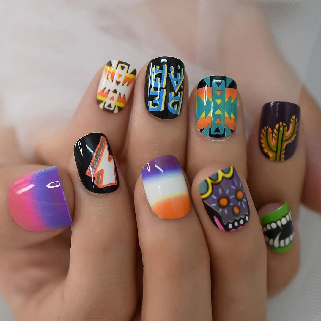 Natural Nude Purple French False Fake Nails Press on Leopard Nails Art Tips Daily Office Finger Wear Manicure Tool 515-1-Nail Inspo