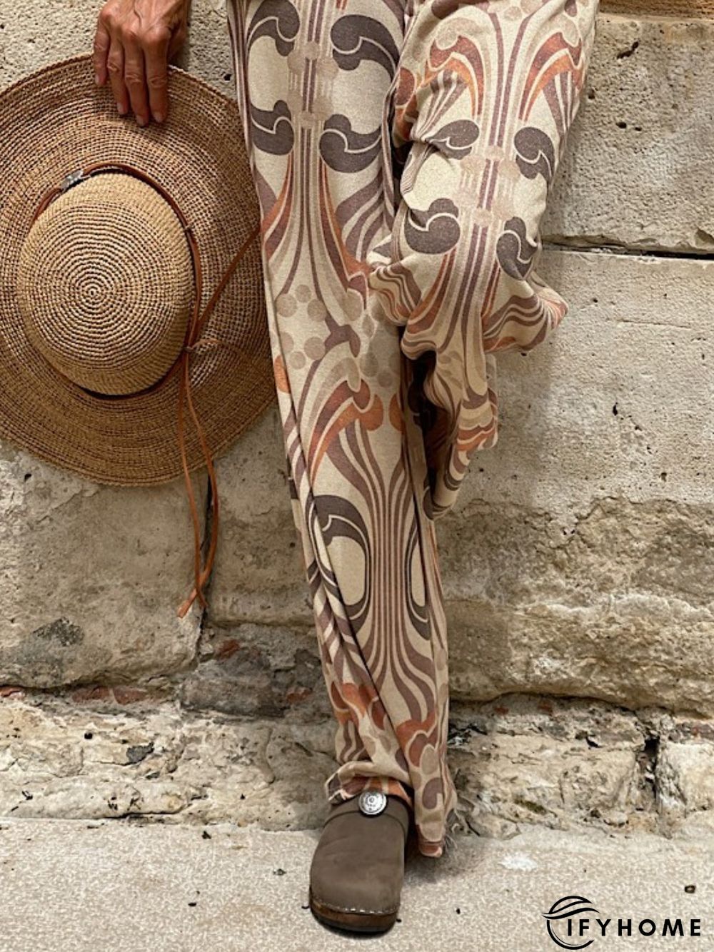 Casual Abstract Autumn Daily Mid Waist Straight pants Long H-Line Regular Size Casual Pants for Women | IFYHOME