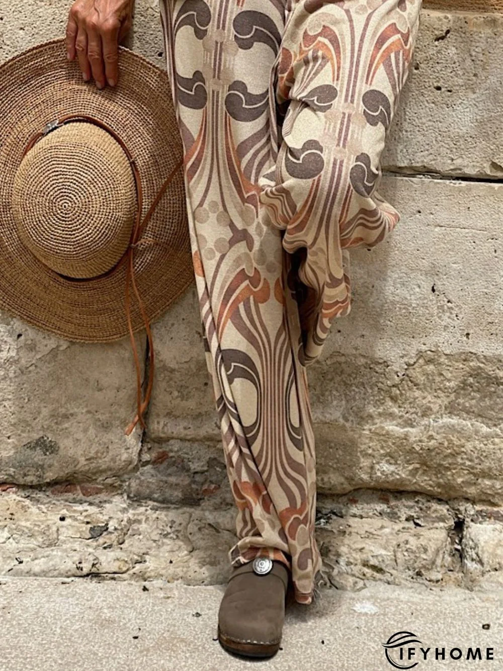 Casual Abstract Autumn Daily Mid Waist Straight pants Long H-Line Regular Size Casual Pants for Women | IFYHOME