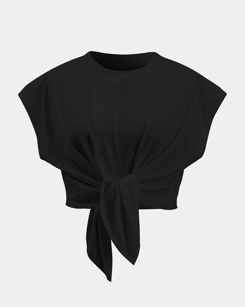 Plus Size Ruched Tie Front Short Sleeve T-Shirt