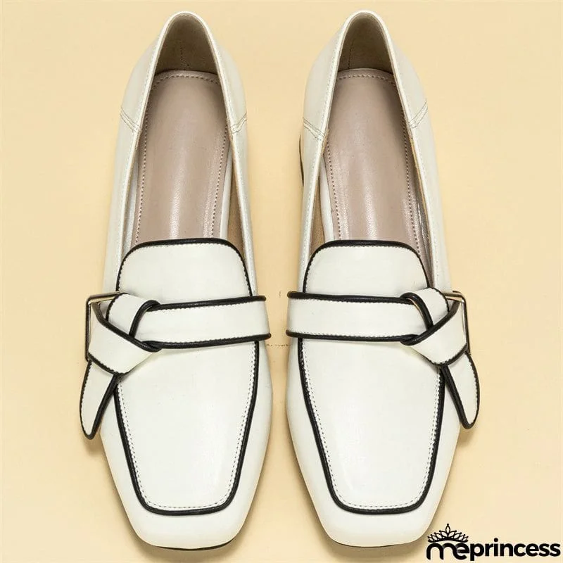 Versatile High Thick Heels Square Toe Buckle Women's Pumps