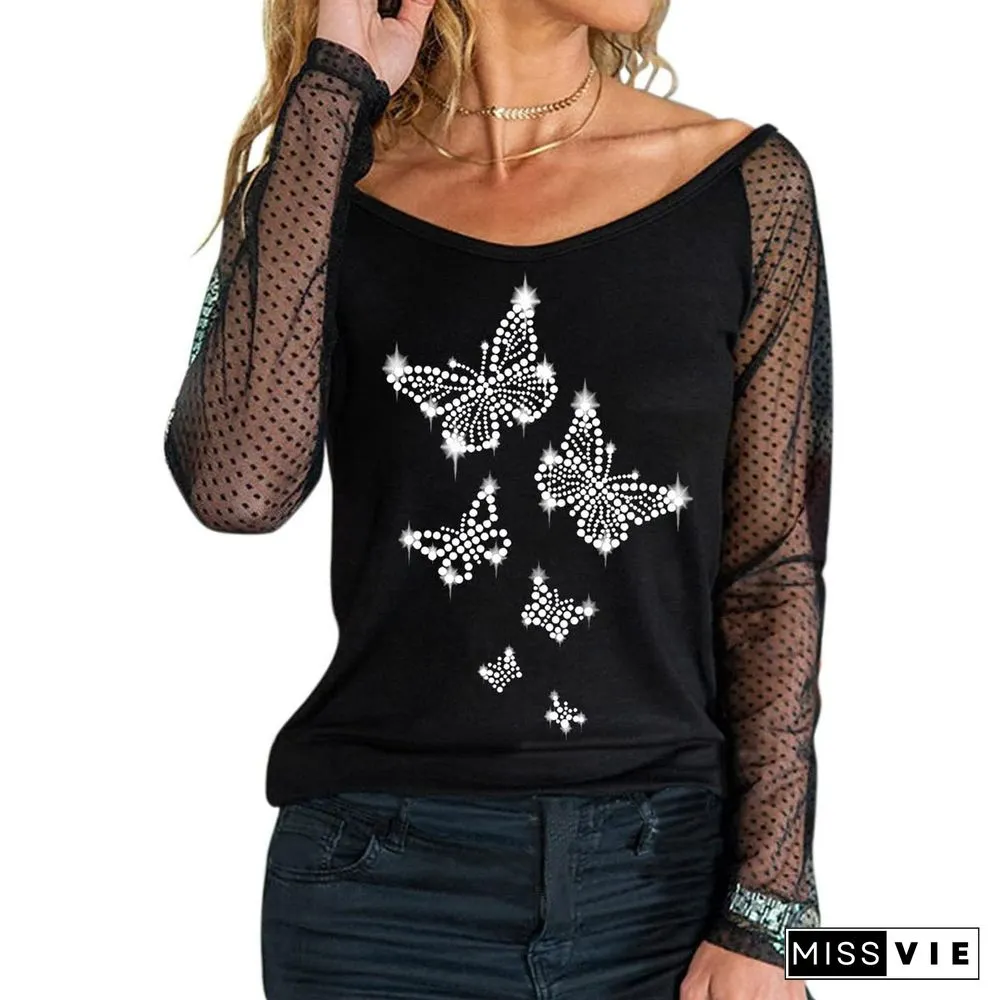 Mesh Sleeve Heart Orinted Shirt