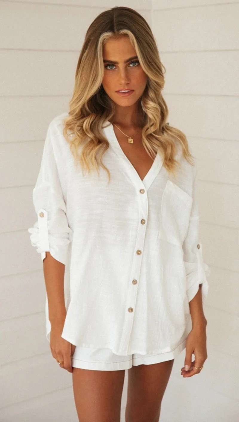 White Roll-Tab Button Down Shirt