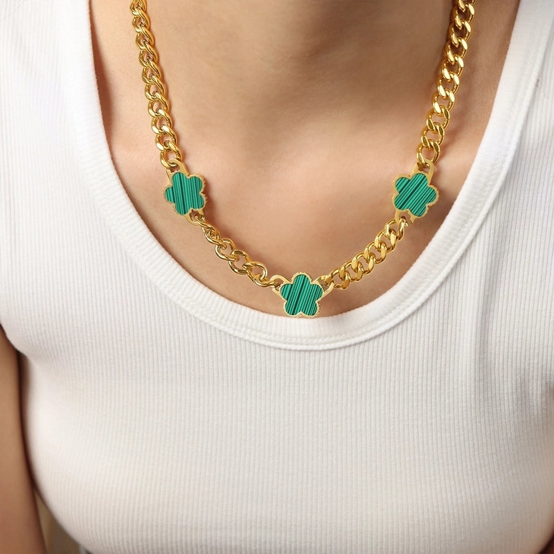 Casual Minimalist Flower Titanium Steel Acrylic Turquoise Shell 18K Gold Plated Plating Inlay Bracelets Necklace