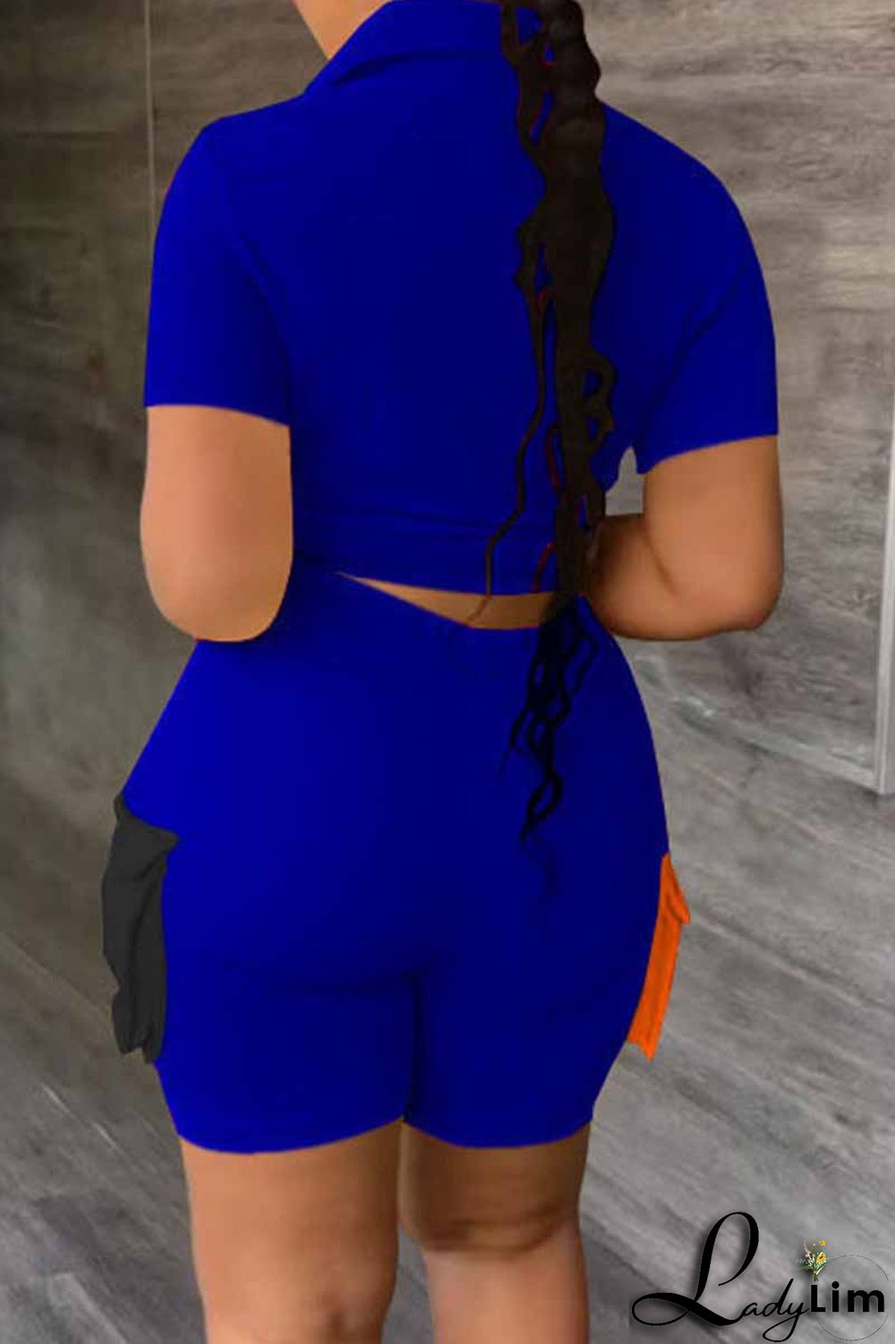 Orange Street Print Patchwork Letter Turndown Collar Short Sleeve Two Pieces