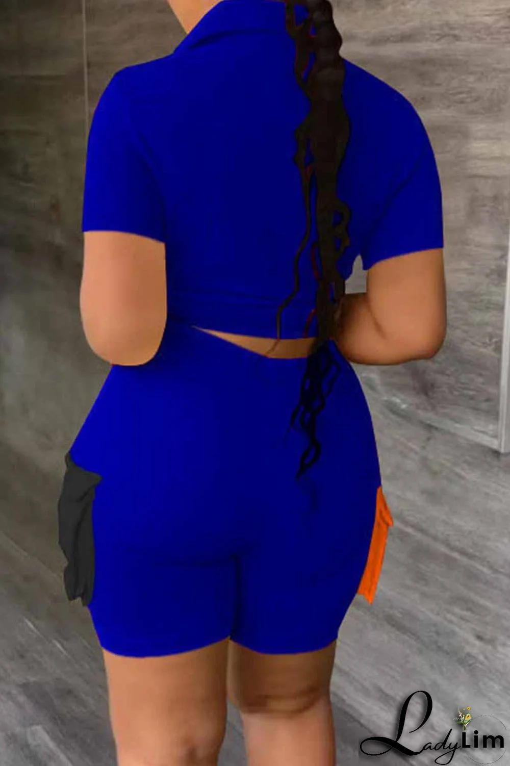 Orange Street Print Patchwork Letter Turndown Collar Short Sleeve Two Pieces