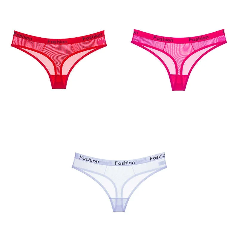 3 Pcs Female Thongs Sports Panties For Woman Sexy Mesh G-String T-back Woman Underwear Thongs T-back Panties For Woman BANNIROU