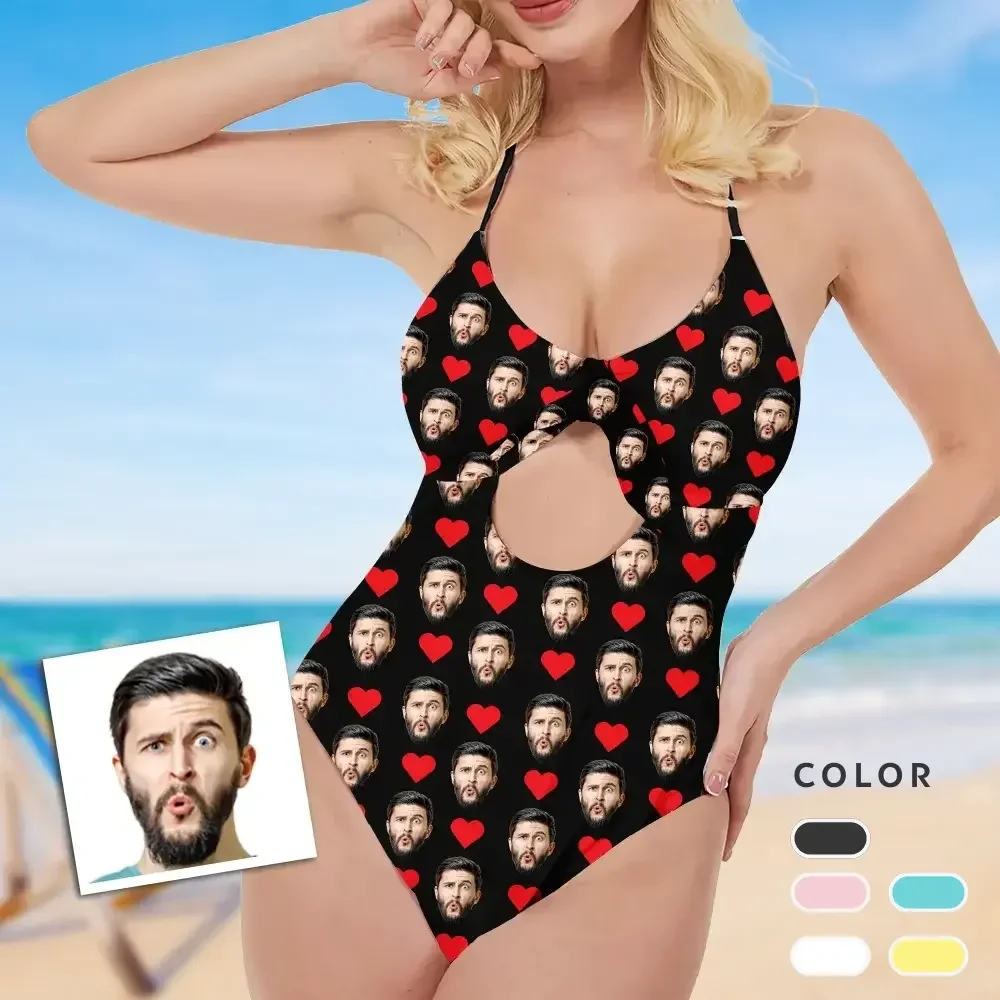 Custom Halter Neck One Piece Swimsuit Red Heart Swimsuit,Gift For Her