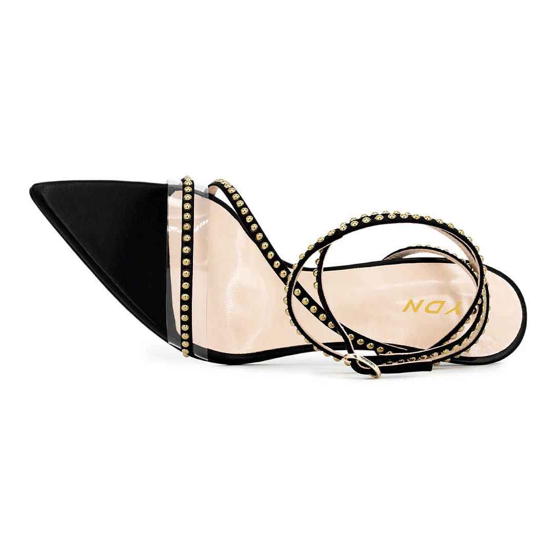 Black Open-Toe Studded Ankle Strap Stylish High Heels Sandals