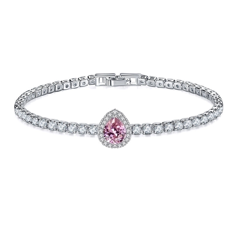 Copper Rhodium Plated Minimalist Shiny Inlay Round Water Droplets Heart Shape Zircon Tennis Bracelet