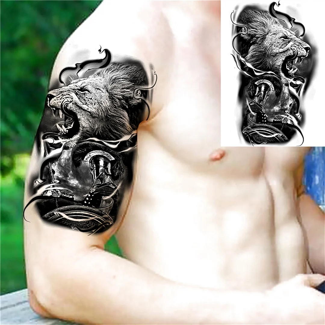 Ferocious Demon Tiger Temporary Tattoos For Men Women Adult Fake Lion Wolf Tattoo Sticker Black Animals Coyote Fox Tatoos Paper