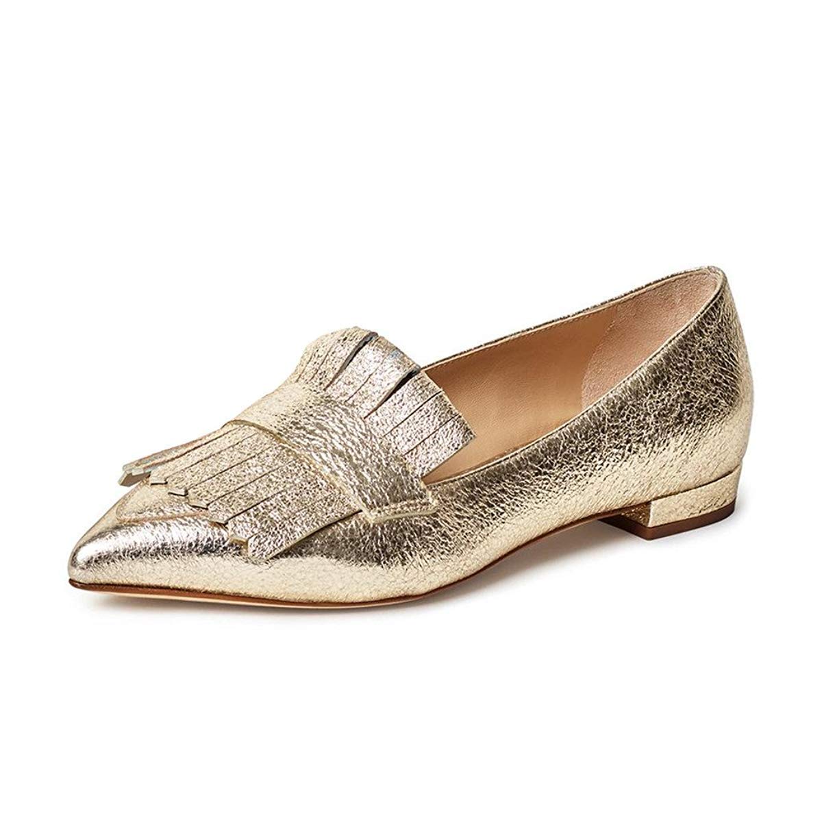 Silver Vegan Leather Closed Toe Flat Formal Fringe Women's Loafers Nicepairs