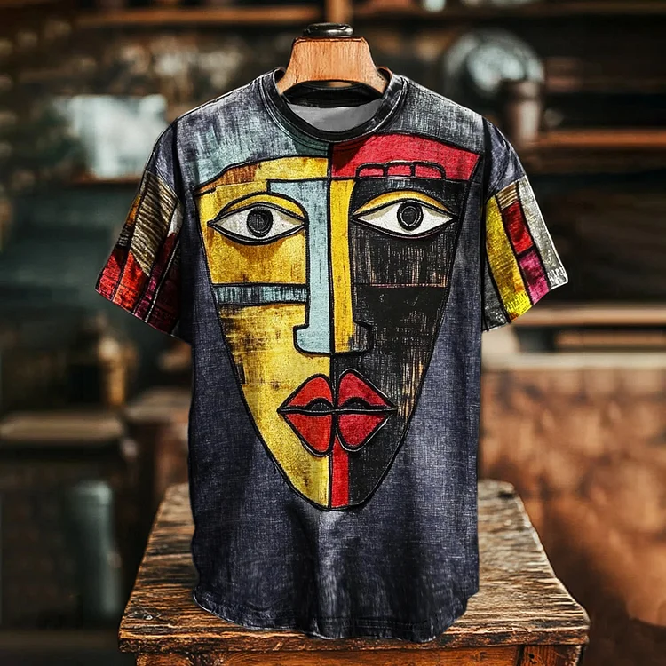 African Tribal Mask Print Men's Vintage T-shirt