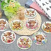 8pcs Cartoon DIY Diamond Painting Wooden Coasters Art Kits with Holder (Cow)