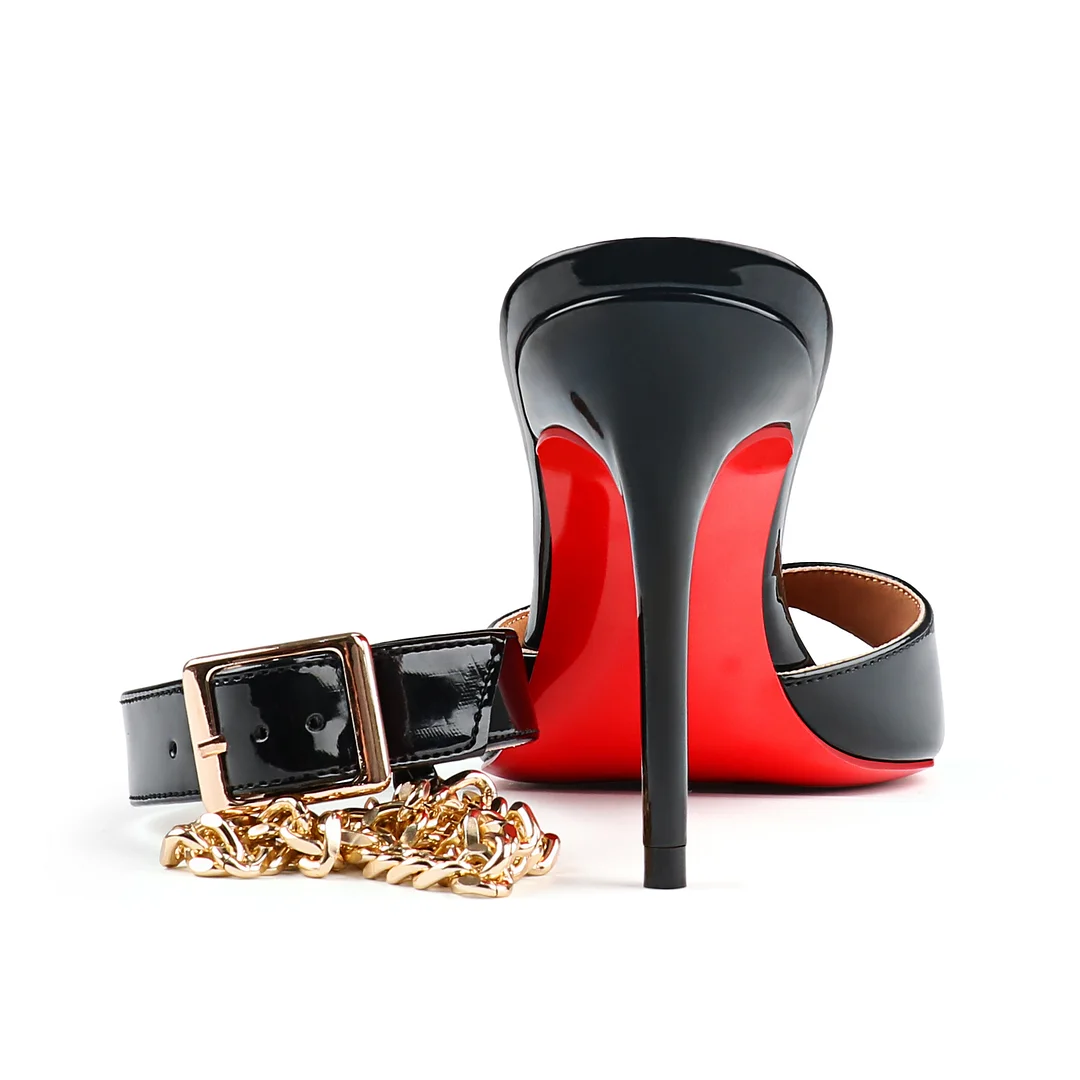 100mm Red Bottom Women's  Pointed Toe Mules Heels Slip on Sandals Stilettos Party Wedding Shoes-MERUMOTE