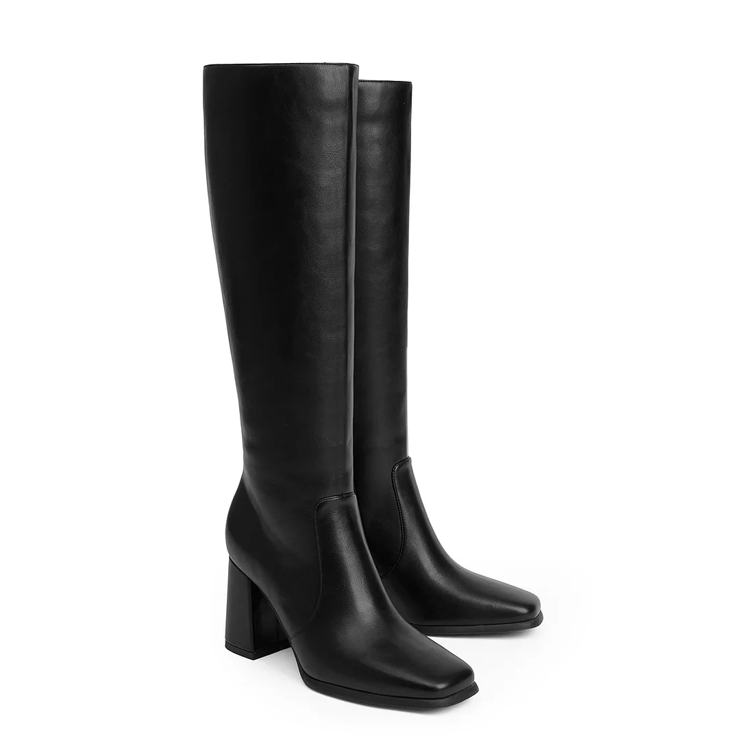 70mm Women's Knee Boots Block Chunky Heels Zipper Fashion Sexy Daily Matte Boot-MERUMOTE