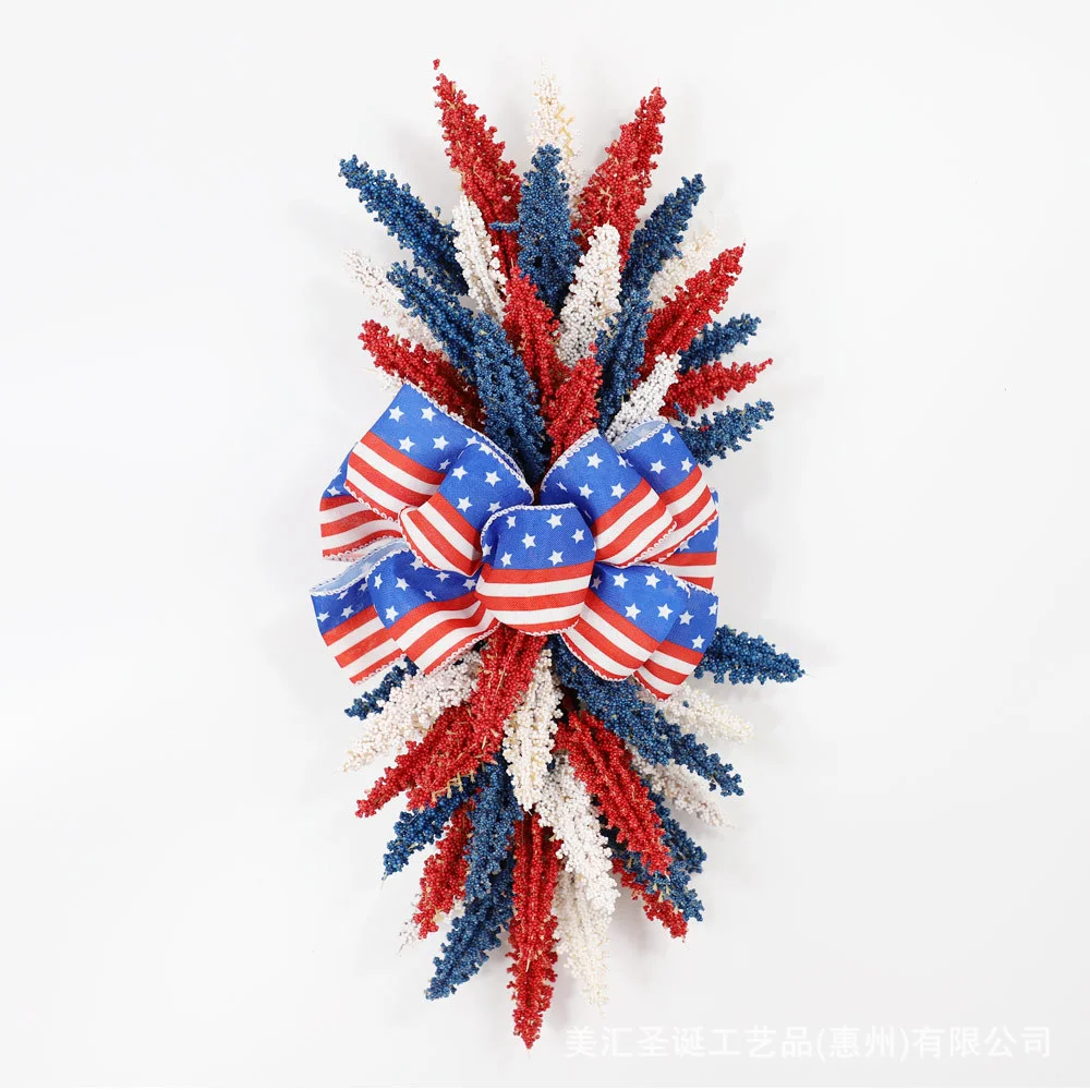 Flower wreath red, white, and blue wheat ears hanging upside down decoration at the source factory of the flower wreath