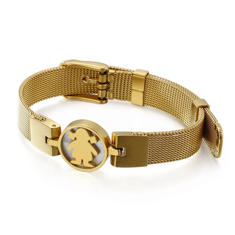 Stainless Steel Korean Style Little Girl Shape Mesh Strap Bracelet