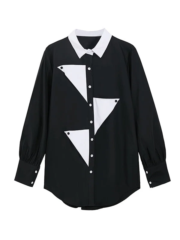 Urban Black White Contrast Color Split-Joint Blouse