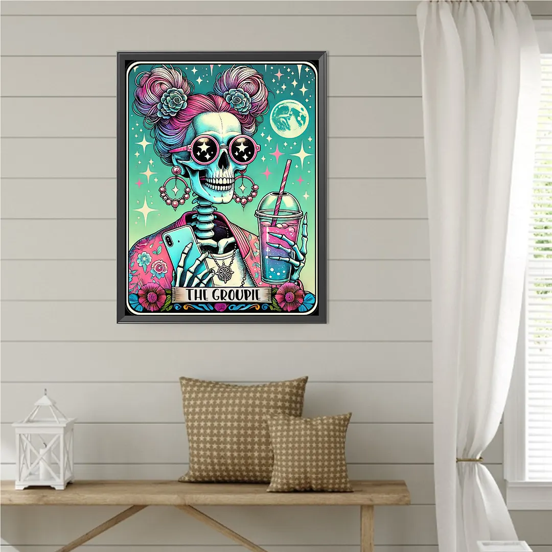 Hipster Skull Tarot Cards DIY 5D Round Full Drill Diamond Painting Gem Art Kits for Adults/Beginners Gift Idea Home Wall Decor Diamond Dots Paintings Picture Arts Craft 15.75x19.69Inch