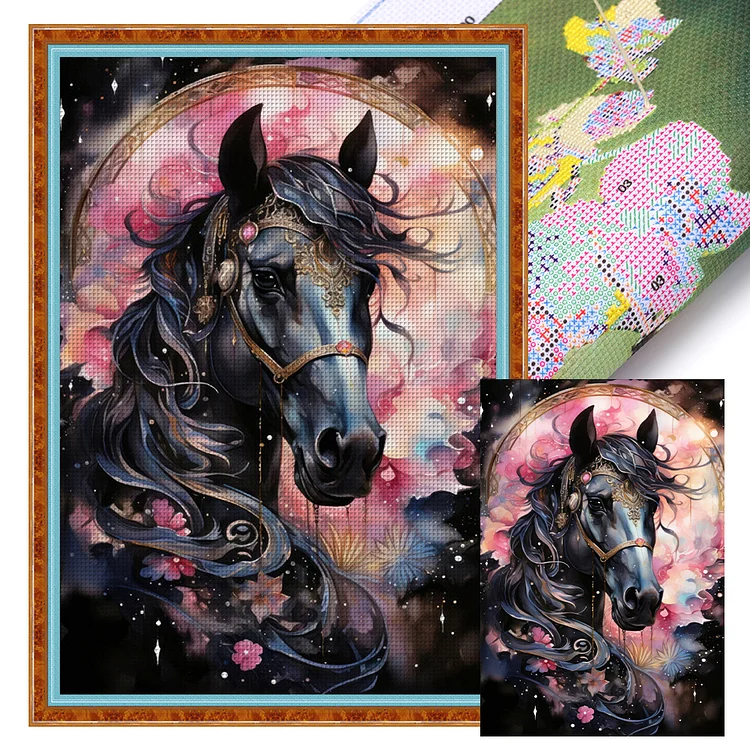 Gilded Black Horse (50*70cm) 11CT Stamped Cross Stitch gbfke