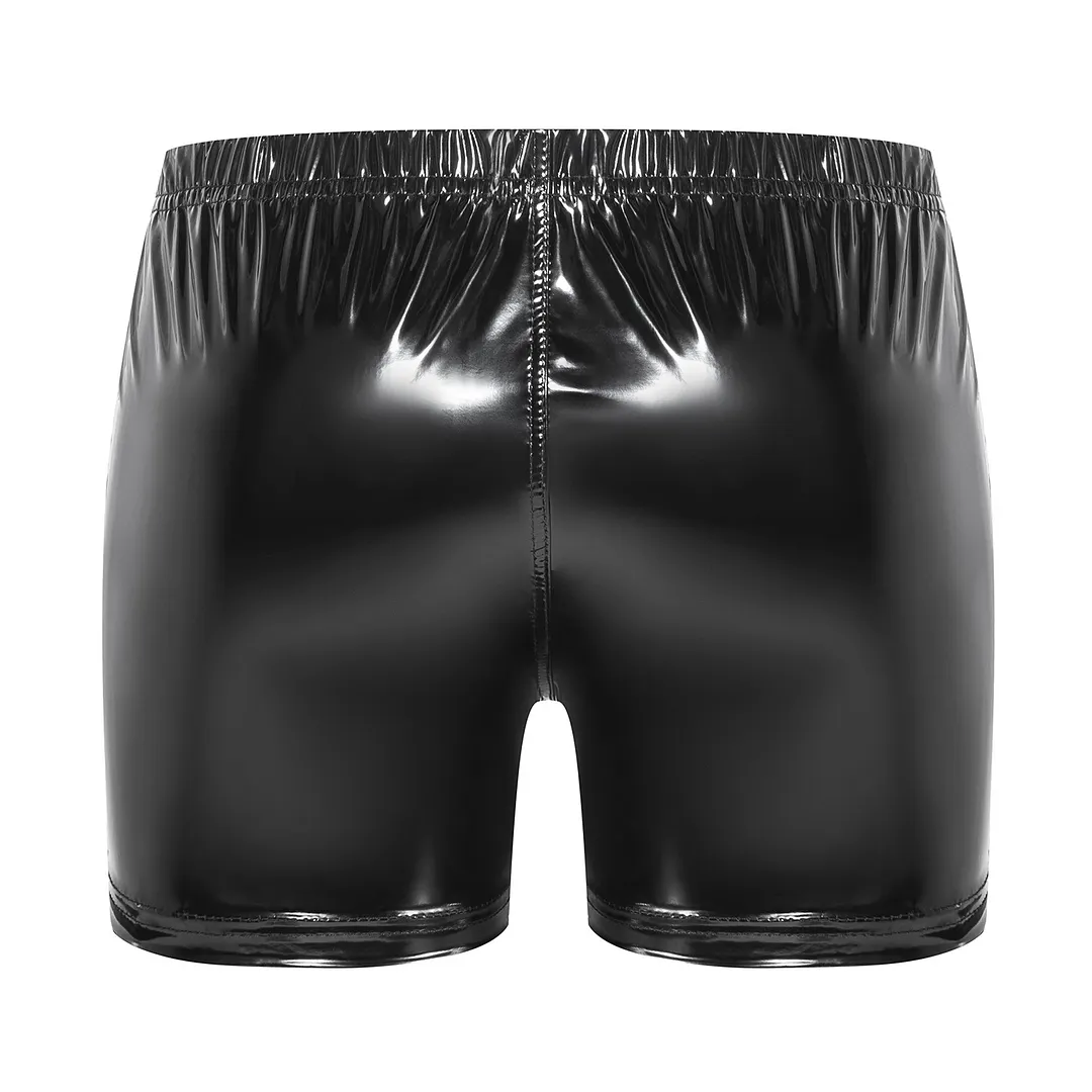 Brownm Brownm Men's PU Bright Leather Shorts, Bright Mirror Flat Leather Pants No Odor Size Accurate