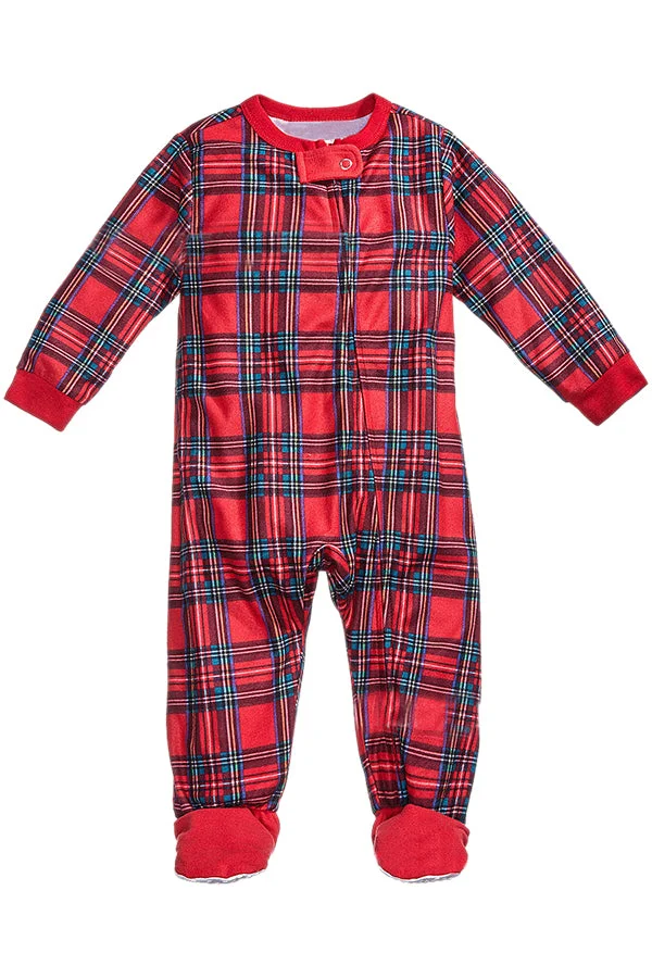 Baby Long Sleeve Striped Family Christmas Footie Pajama Rose Red-elleschic
