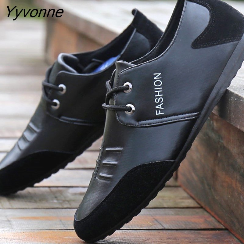 Yyvonne Leather Men Casual Flats Shoes Luxury Brand 2022 Mens Loafers Moccasins Breathable Slip on Black Driving Shoes New Fashion