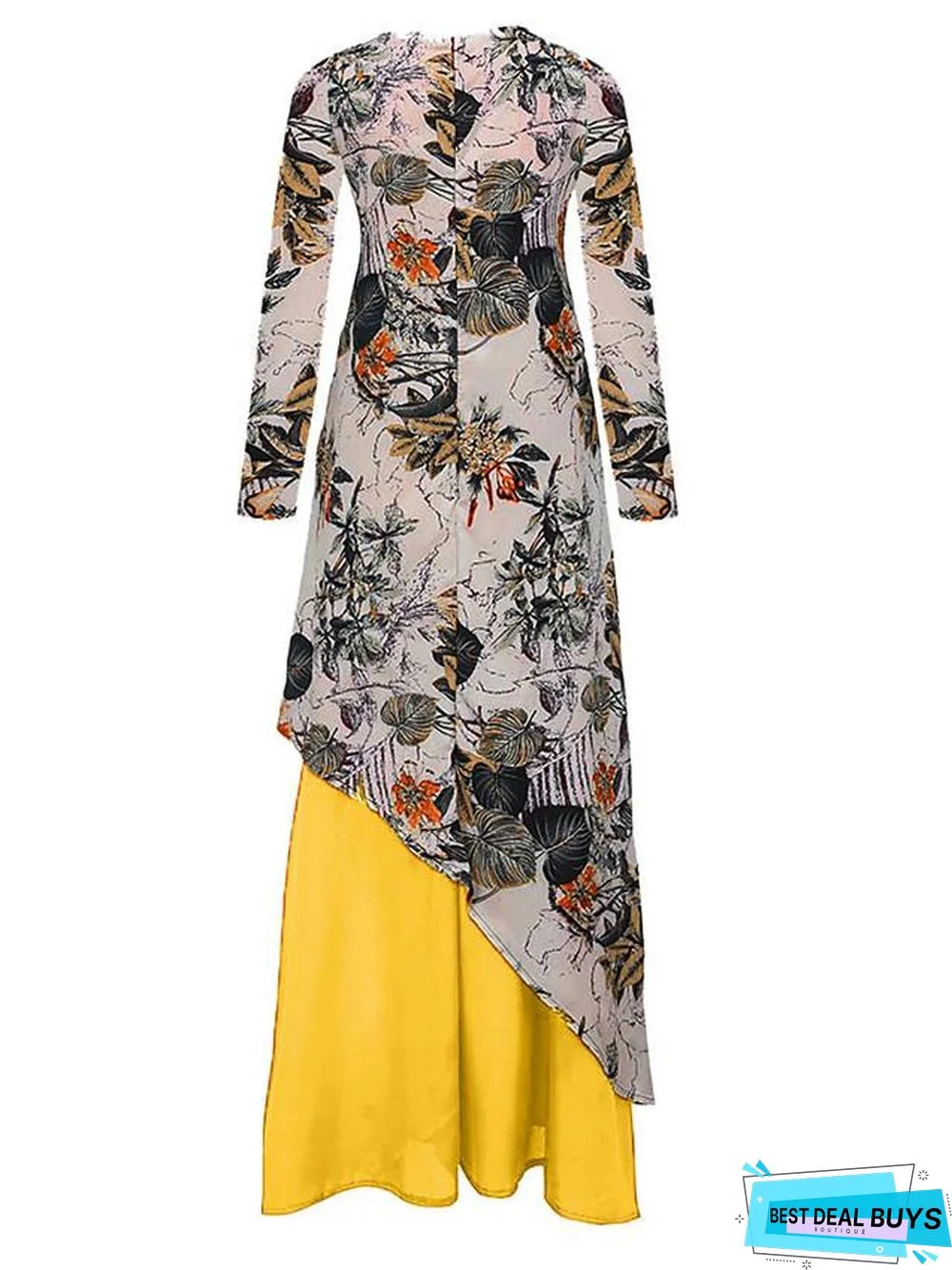 Women's Swing Dress Maxi Long Dress Long Sleeve Color Block V Neck Plus Size Hot White Yellow