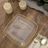 10 Pack | 7" Clear with Gold Rim Square Plastic Dessert Party Plates, Disposable Appetizer Salad Plates