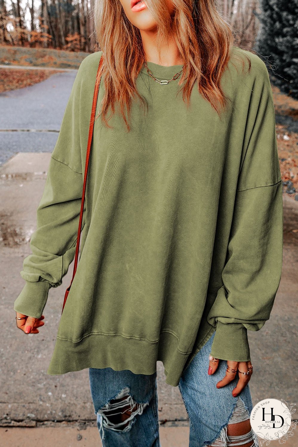 Dropped Shoulder Round Neck Long Sleeve Blouse