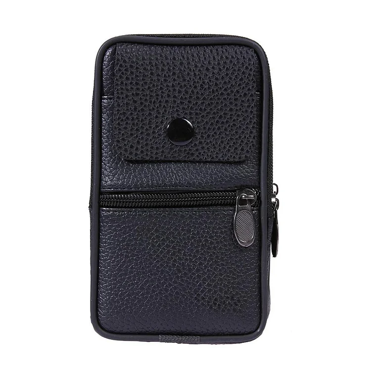 Men Business Phone Bag Case Leather Zipper Waist Pack Pouch (Black)