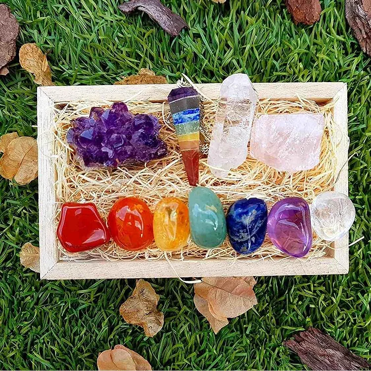 Chakra Healing Crystals Set Premium Wooden Box