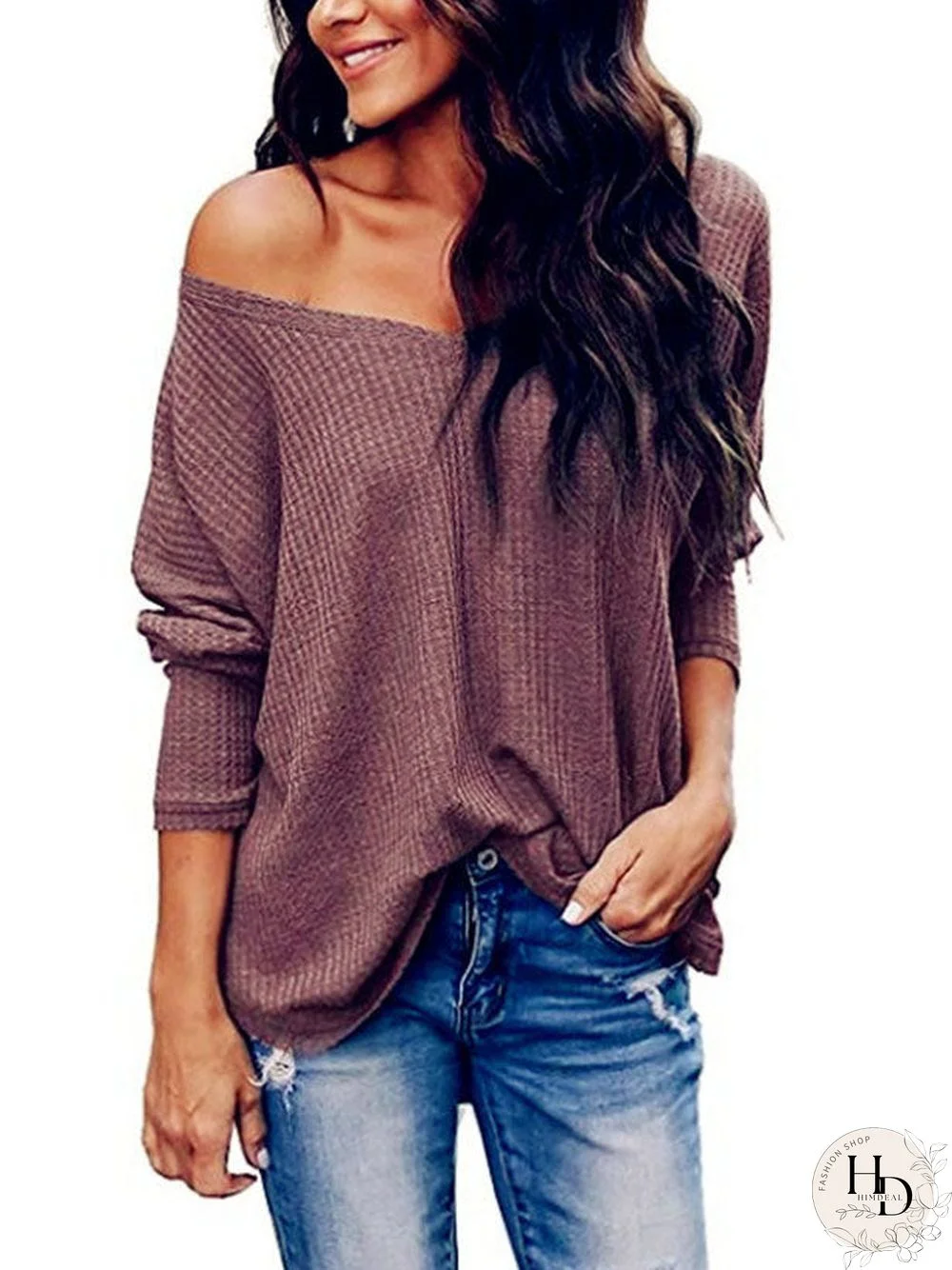 Off Shoulder Batswing Sleeve Loose Pullover Sweater