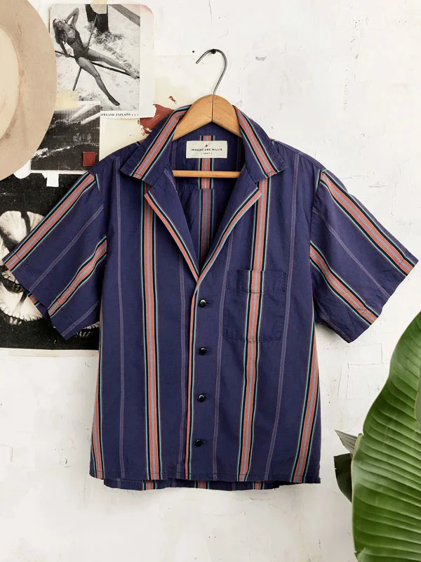 loose striped casual ladies shirt short sleeve