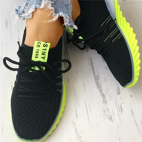 Colorblock Knitted Breathable Lace-Up Sneakers