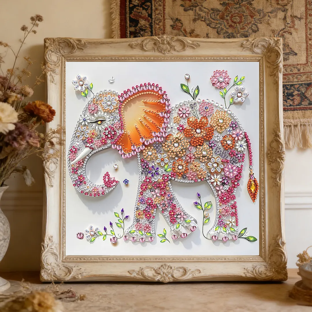 Diamond Painting - Partial Special Shaped Drill - Floral Elephant(Canvas|30x30cm)