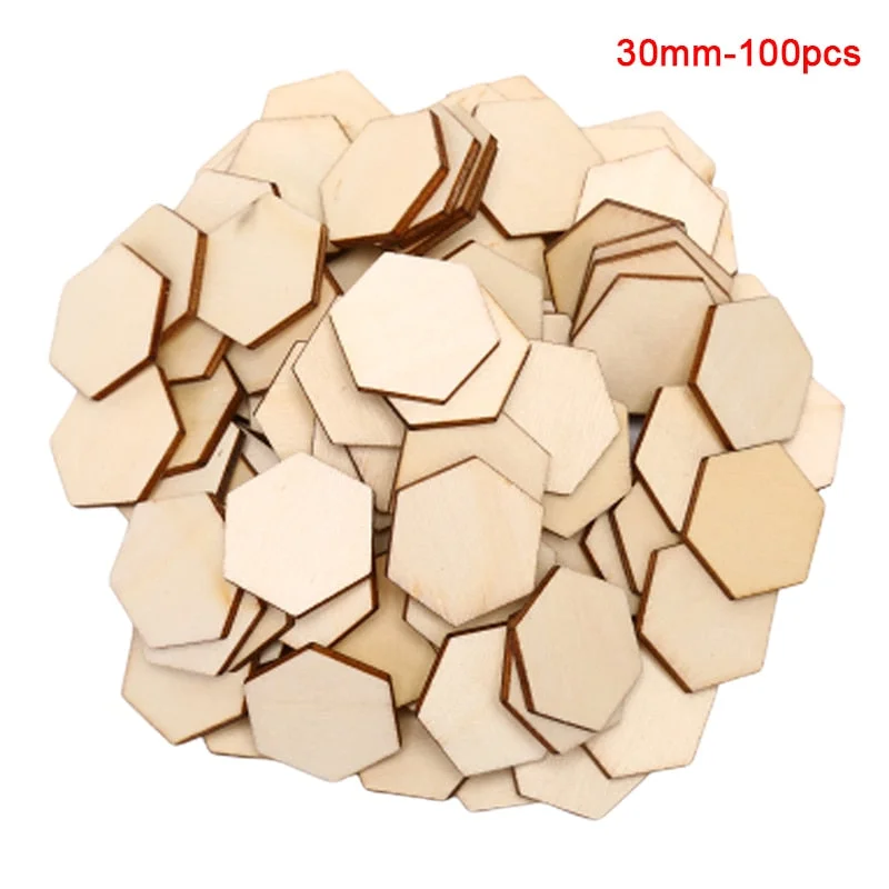 100pcs/lot New Hexagonal Shape Wood DIY Laser Cut Embellishment Craft Decor Ornaments Wedding