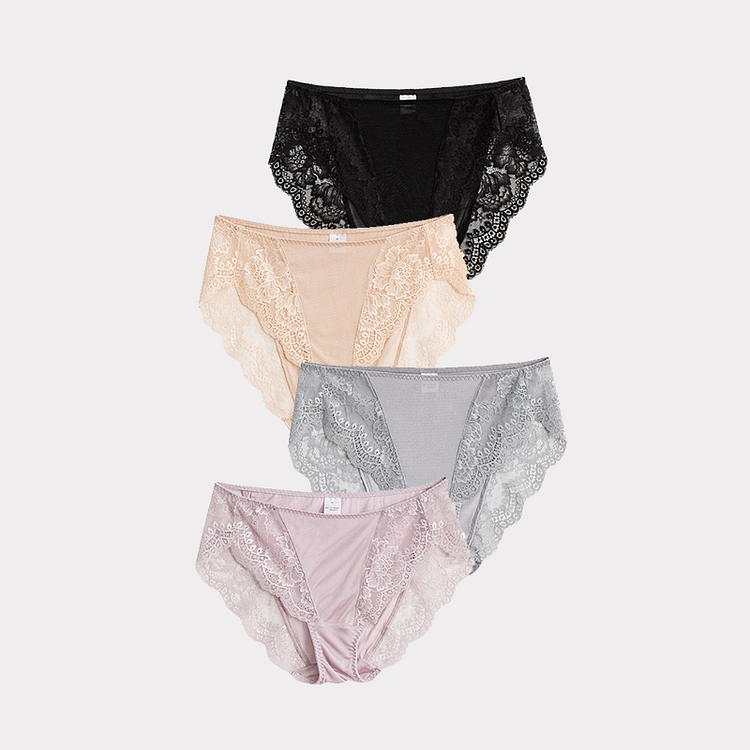 Mid Waist Silk Panties With Lace Trim 4-Pack-Chouchouhome