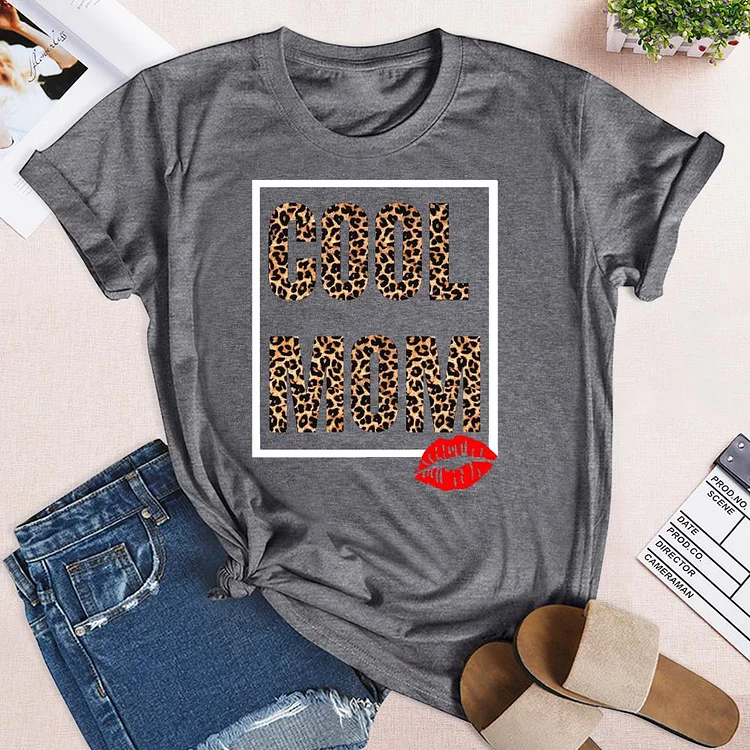 Cool Mom Leopard Print Sexy Red Lips T-Shirt-04844