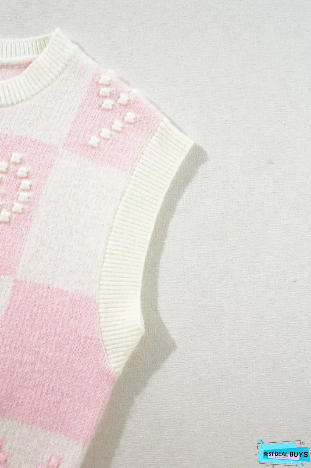 Bow Checkered Round Neck Sweater Vest
