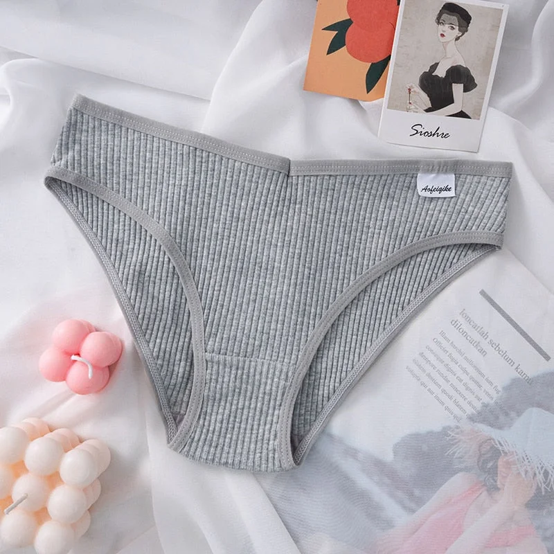 Cotton Women's Panties Underwear Sexy V Waist Underpants New Solid Color Female Skin-friendly Striped Briefs Intimate Lingerie