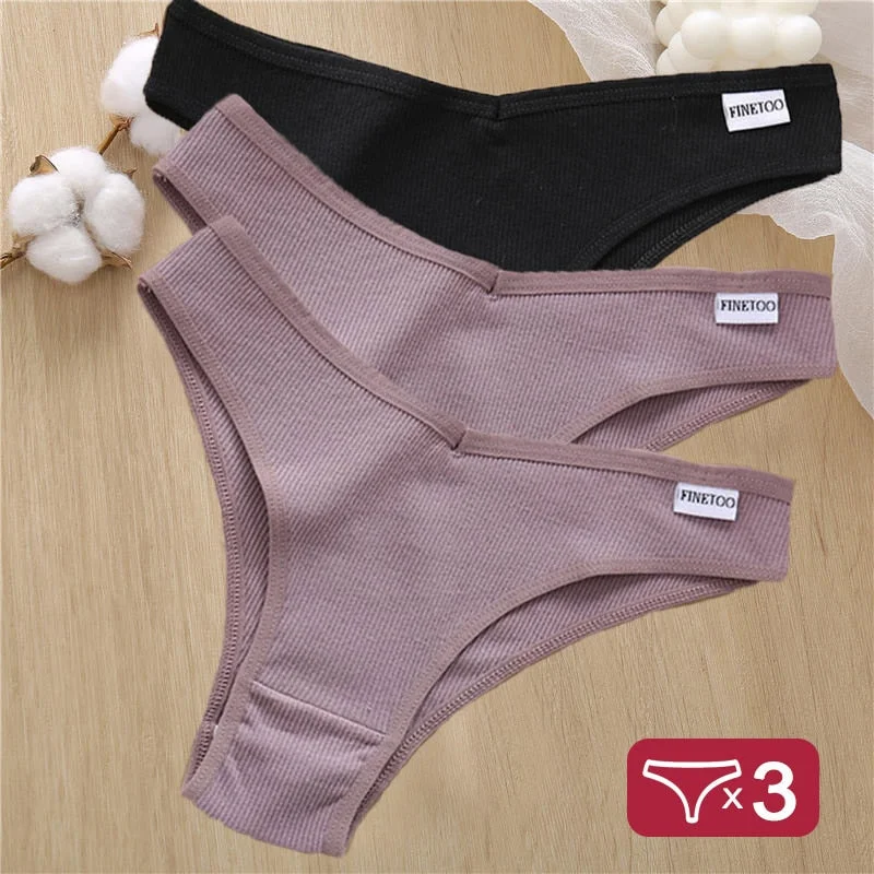 3PCS/Set Cotton Panties Lingerie Women Underwear Sexy Briefs Female Underpants Pantys Thong Panties Bikini Solid Color Tangas